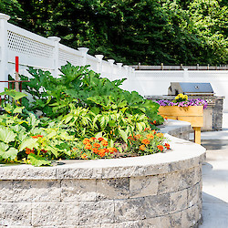 Flower boxes and basketball hoop on patio at 60 West in Rocky Hill, CT